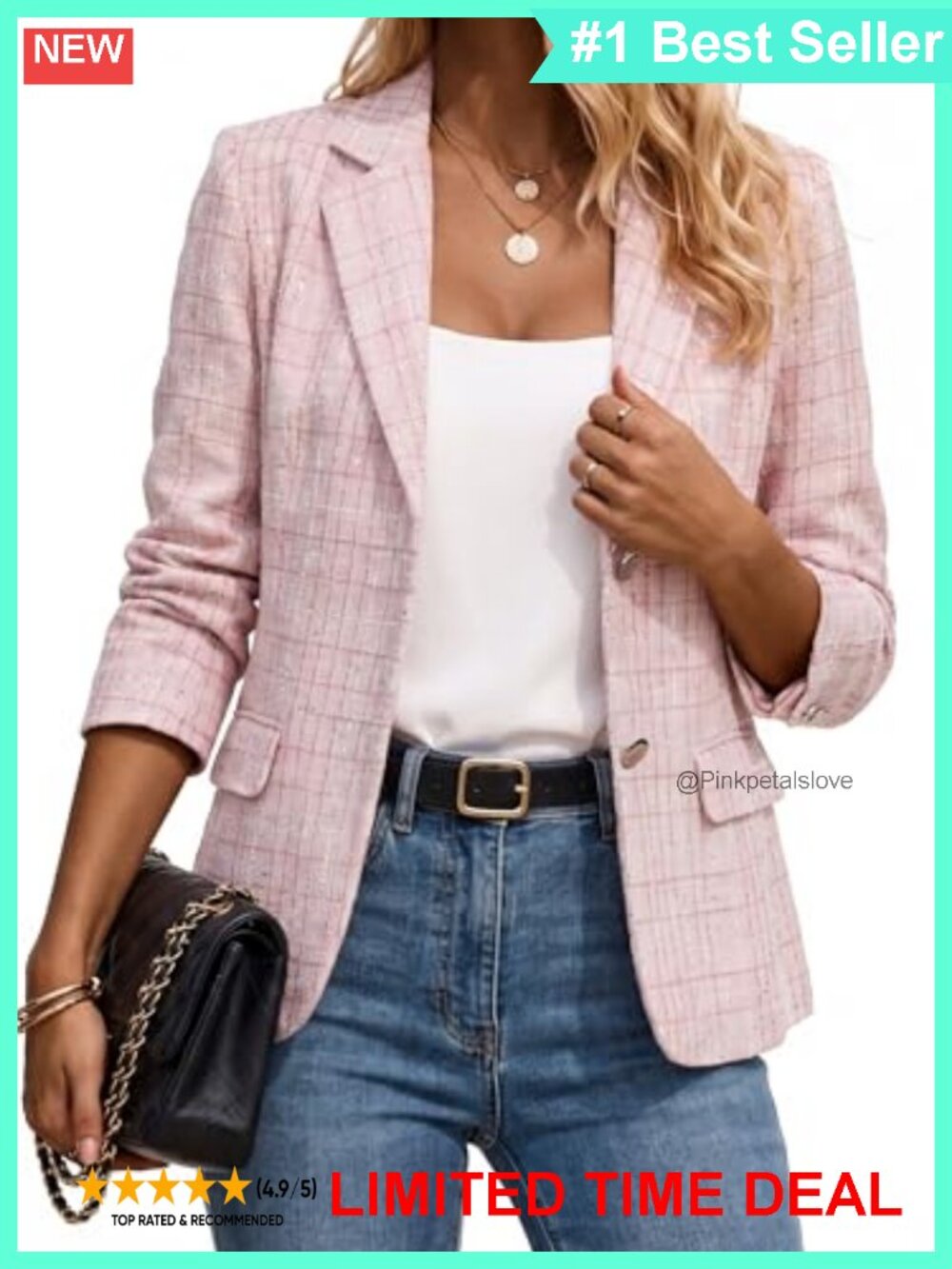 Womens Tweed Blazer Plaid Sequin Long Sleeve Casual Blazer Jacket